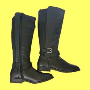 A New Day Women Wendy Boots Knee High Faux Leather Riding Zip Closure Black 6.5